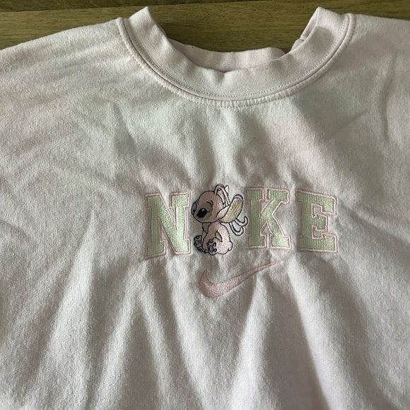 Handmade Pink Nike Fleece Sweater with Angel from Lilo & Stitch Design, L- USED - Picture 4 of 8